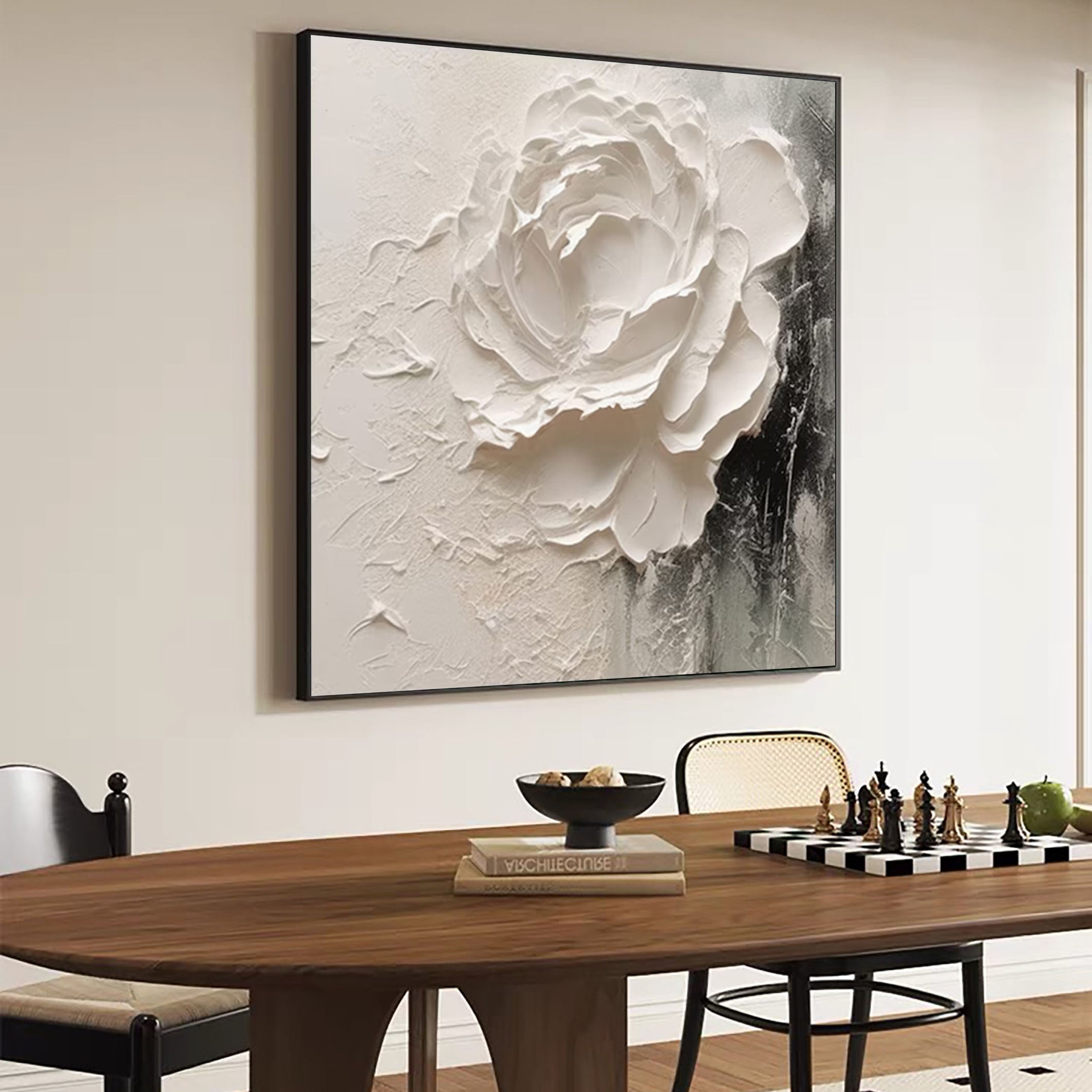 3D Heavy Texture White Floral Oil Painting CZ0089 - Viral Wall Art